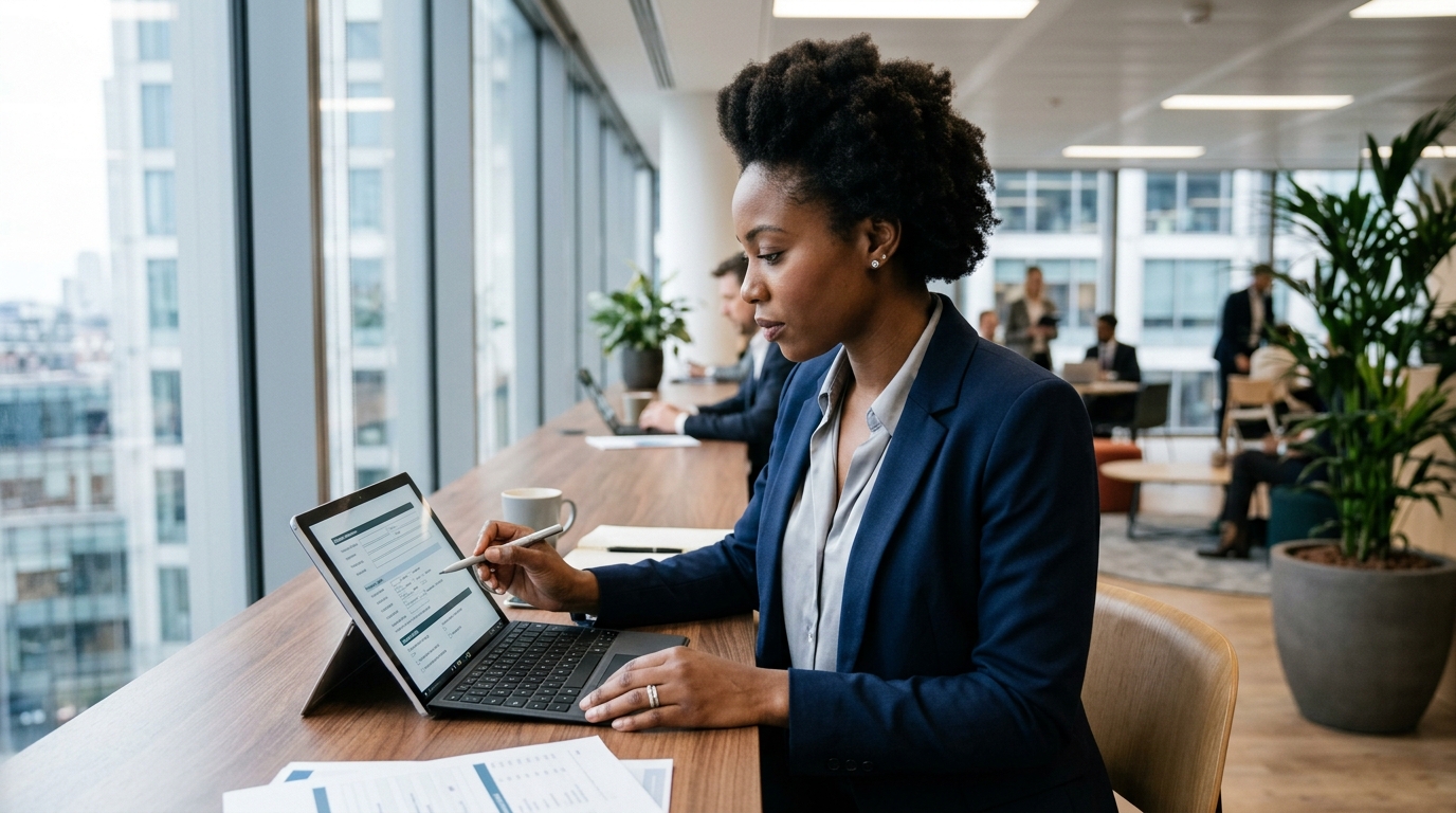 Business professional completing a commercial real estate loan application