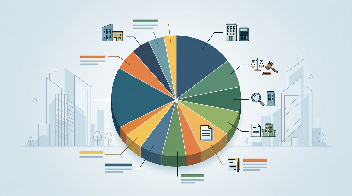 Pie chart detailing the typical breakdown of commercial real estate loan closing costs.