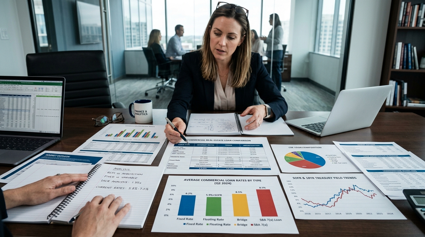 Visual representation of different commercial real estate loan types and their varying interest rates.