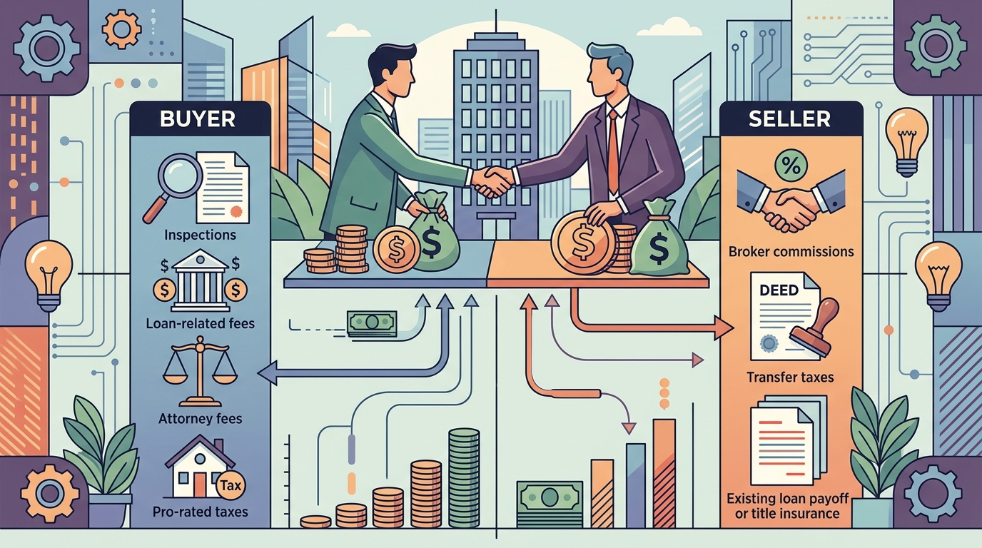 Infographic explaining who pays closing costs on commercial property