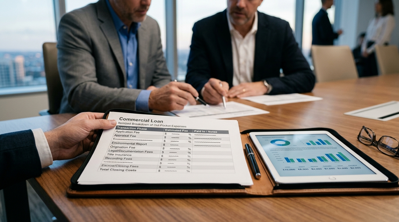 Itemized list or visual breakdown of various out-of-pocket expenses incurred during a commercial loan transaction.