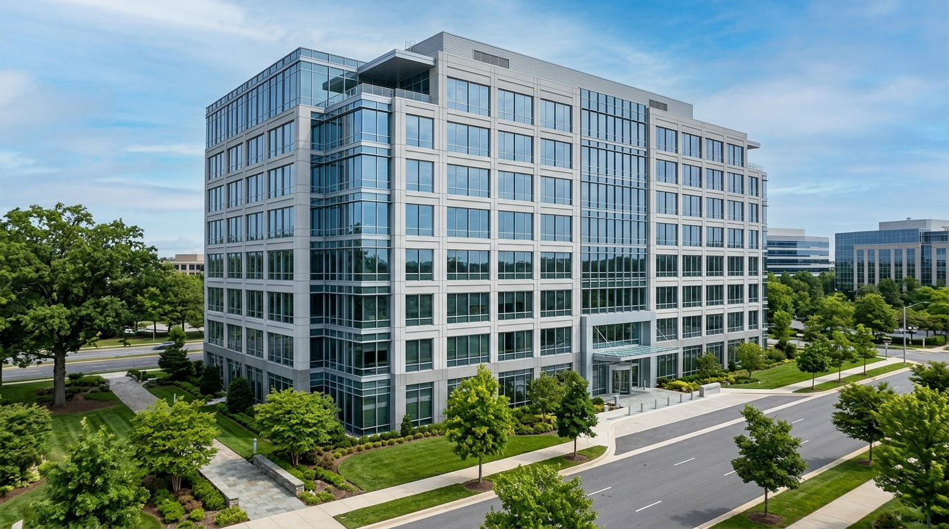 A modern office building, symbolizing a commercial real estate loan investment.