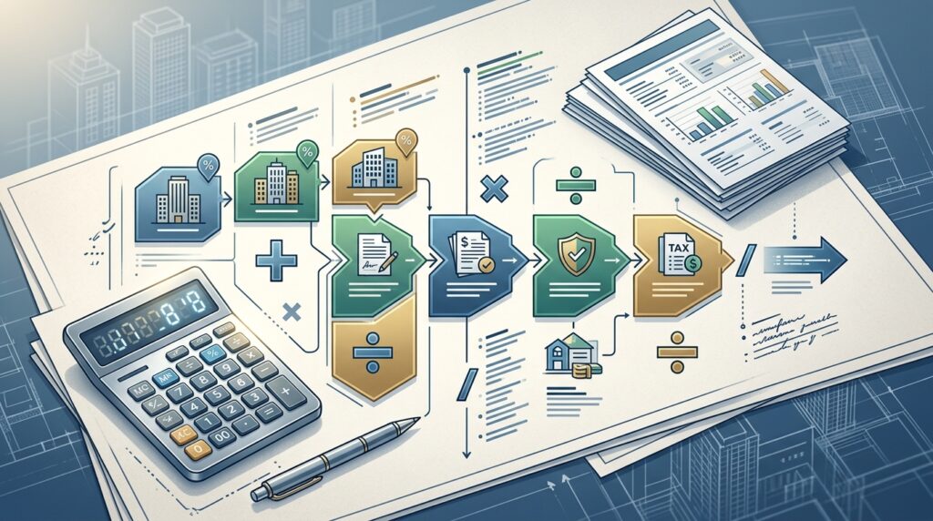 Step-by-step mathematical formula for calculating commercial real estate closing costs