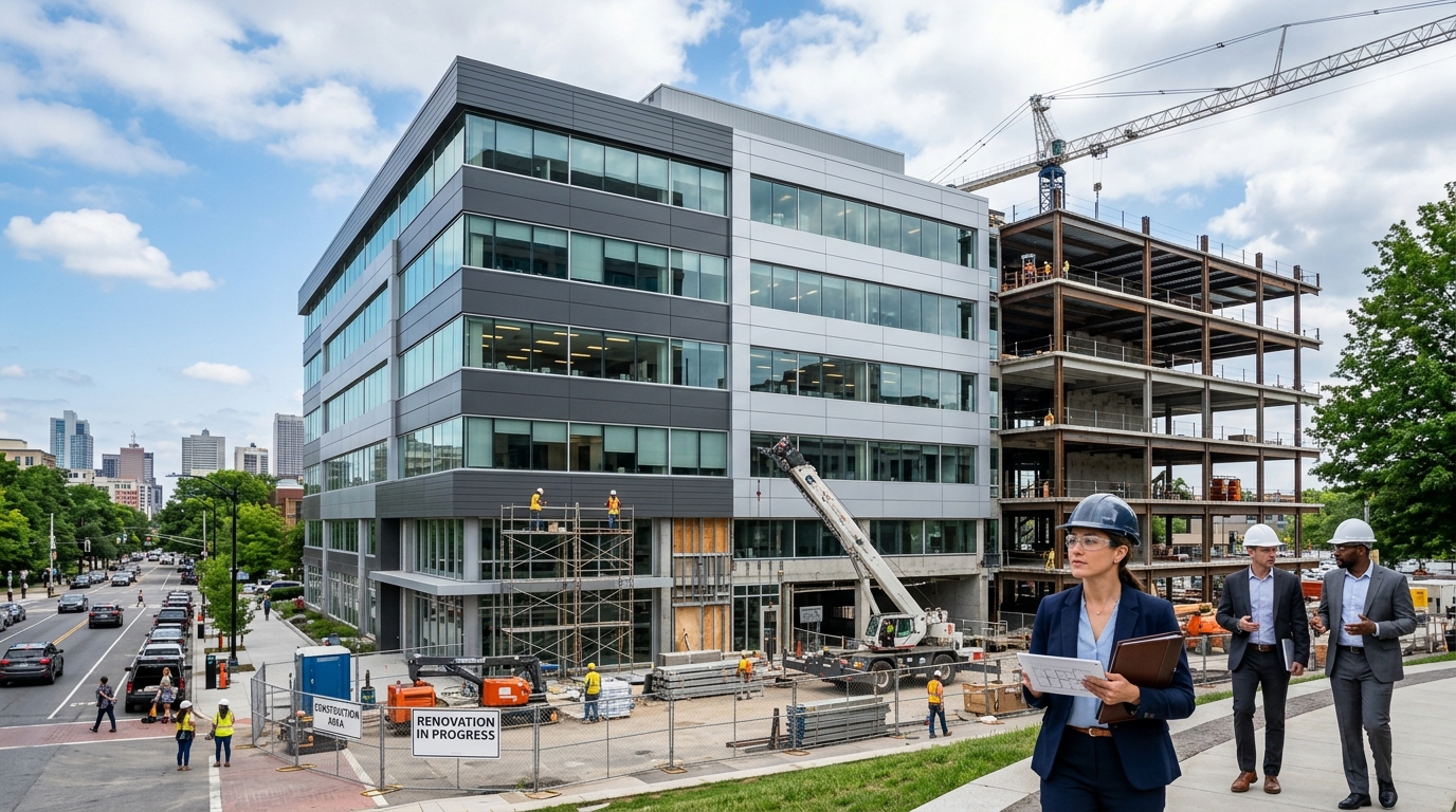 Commercial property undergoing renovation, representing value-add real estate projects funded by hard money loans.