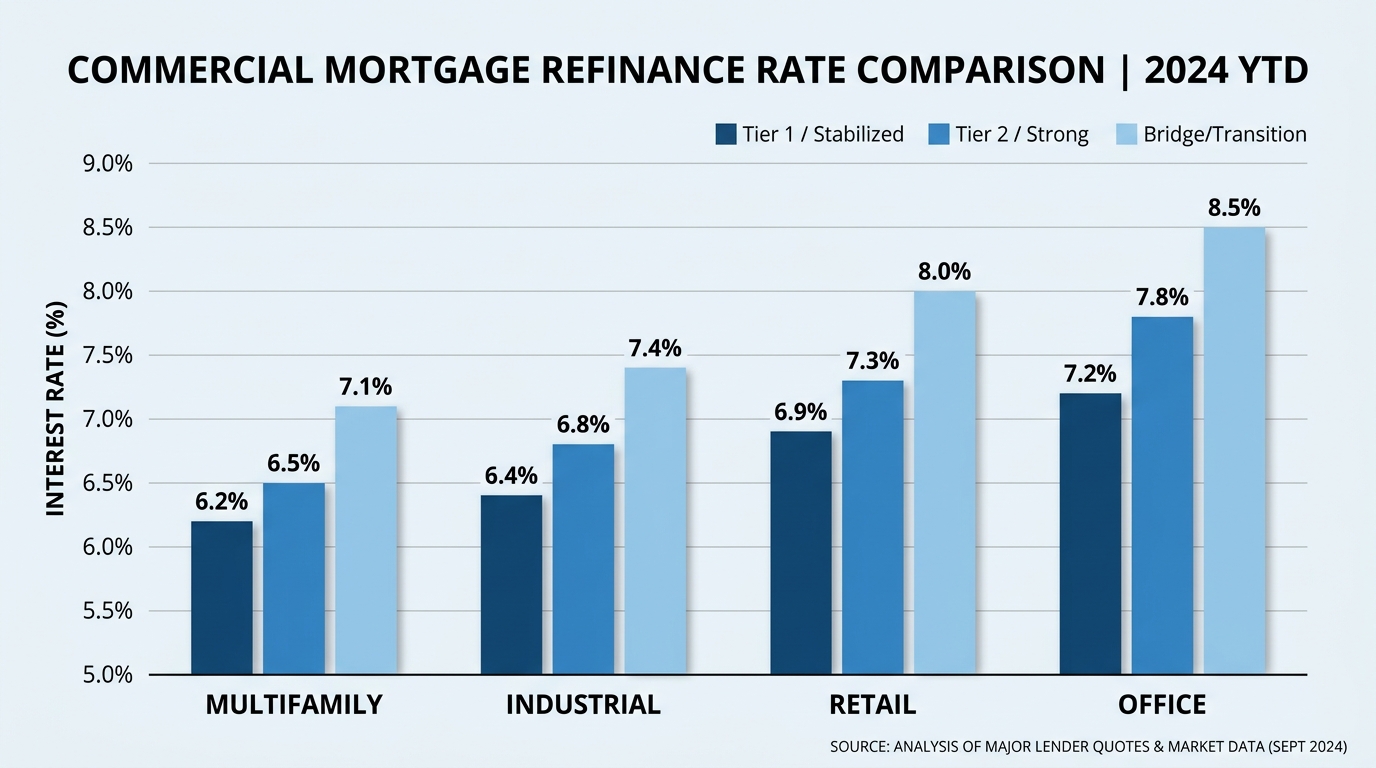 A chart comparing commercial refinance rates across various property types.