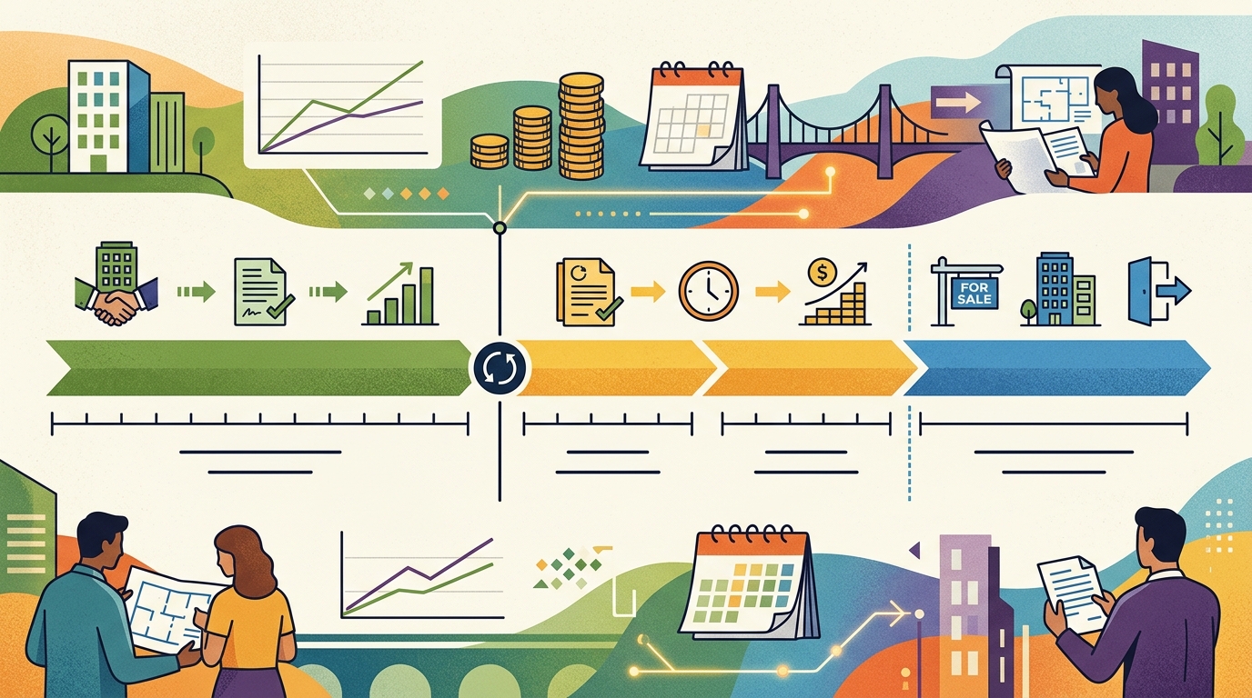 Timeline illustrating the typical duration and extension options for commercial bridge loans.