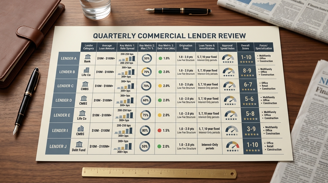 Table ranking commercial mortgage lenders for real estate investors