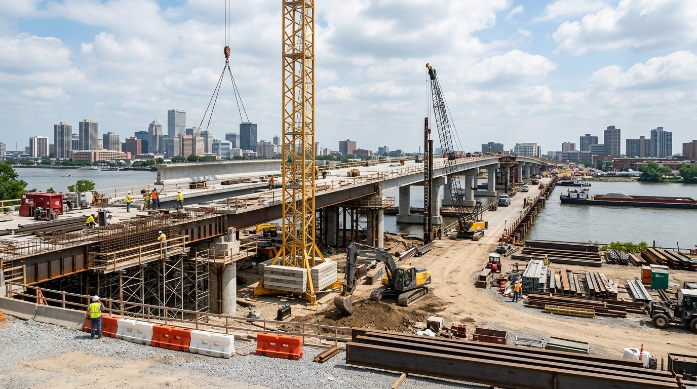 Active construction site with heavy machinery, symbolizing commercial bridge loan financing for development.