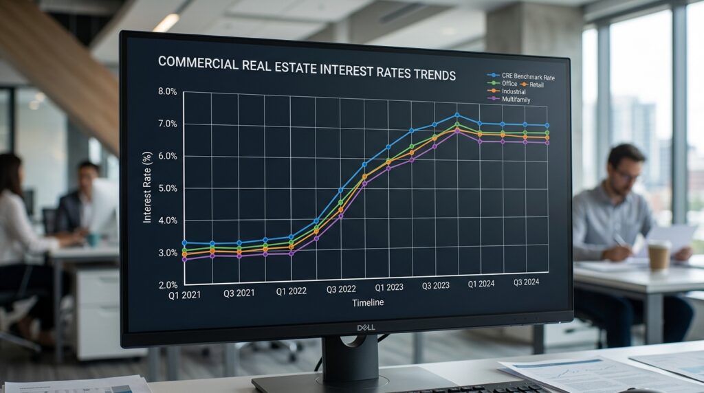Graph displaying the current average interest rates for commercial real estate loans.