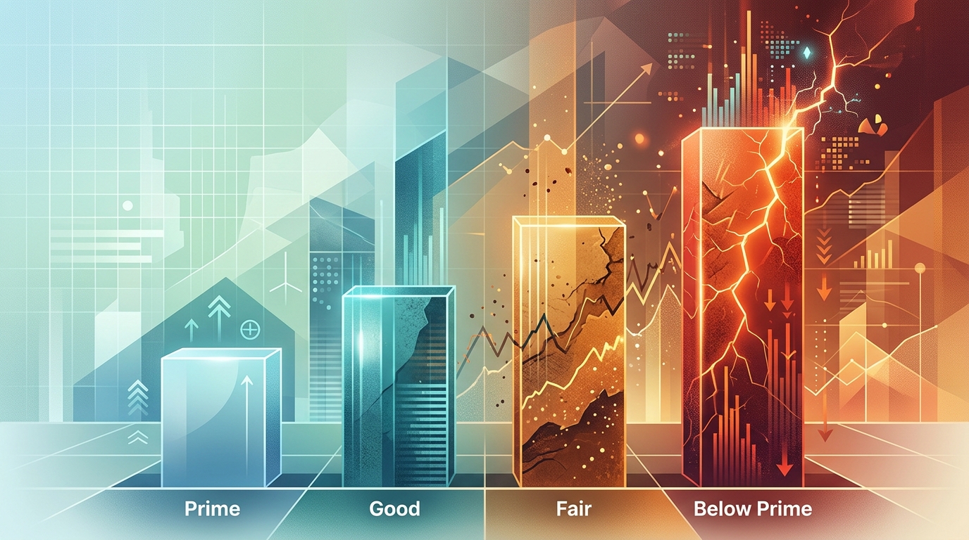 Graph comparing commercial mortgage rates across different borrower credit score tiers.